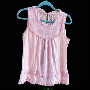 Eyeshadow Light Pink cotton ruffle accent boho sleeveless top.